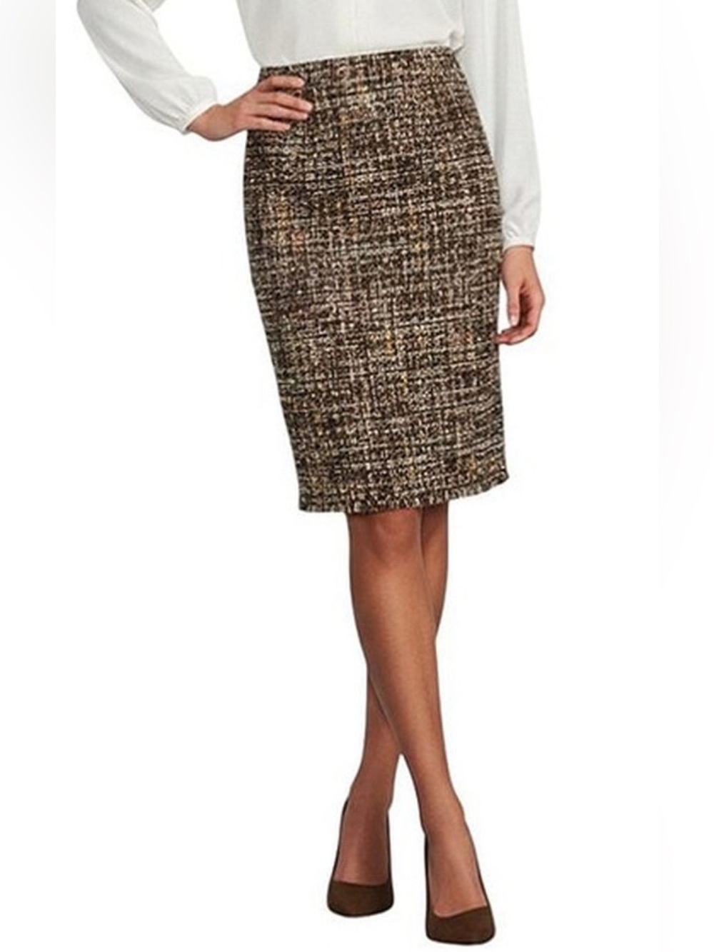 NWT Preston & York Brown /Beige Tweed Pencil Skirt Size 6